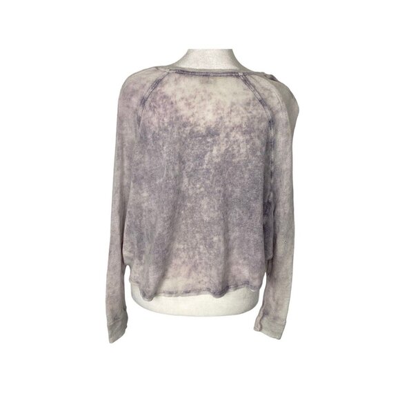 WE THE FREE Long Sleeve Cropped Tee Space Tie Dye Linen Blend Sz S Gray 6-16 - Picture 3 of 13